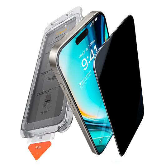Beskyttelsesfilm til skærm Privacy Torras GlassGo Install Master til Apple iPhone 16, Hærdet Glas, Full Glue