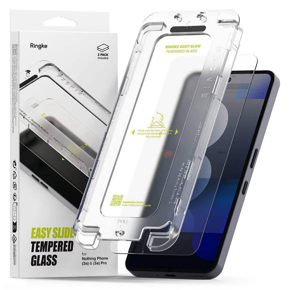 Ringke Easy Slide skærmbeskytter til Nothing Phone (3a) / Phone (3a) Pro, hærdet glas, fuld lim, sæt med 2 stk.