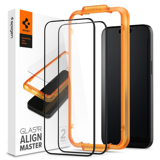 Beskyttelsesfilm til skærm Spigen GlastR Align Master til Apple iPhone 15 Plus, Hærdet Glas, Fuldklæbende, Sæt med 2 stykker, Sort AGL06886