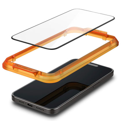 Skærmbeskyttelsesfolie Spigen GlastR Align Master til Apple iPhone 15, Hærdet Glas, Full Glue, Sæt med 2 stykker, Sort AGL06906