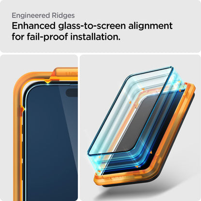 Skærmbeskyttelsesfolie Spigen GlastR Align Master til Apple iPhone 15, Hærdet Glas, Full Glue, Sæt med 2 stykker, Sort AGL06906