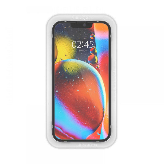 Beskyttelsesfilm til skærm Spigen GlastR Align Master til Apple iPhone 17e / 16e / 14 / 13 Pro, Hærdet Glas, Fuldklæbende, Sort AGL03725