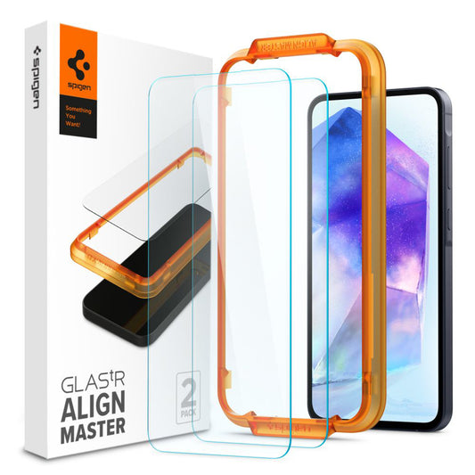 Skærmbeskyttelsesfilm Spigen GlastR Align Master til Samsung Galaxy A55 5G A556, hærdet glas, fuld lim, sæt med 2 stk. AGL07775