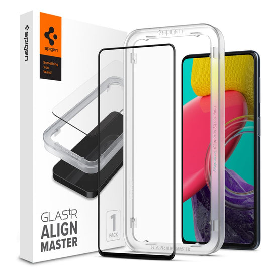 Beskyttelsesfilm til skærm Spigen GlastR Align Master til Samsung Galaxy M53 M536, Hærdet glas, Fuldklæbende, Sort