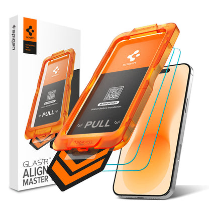 Skærmbeskyttelsesfilm Spigen GlastR AlignMaster S til Apple iPhone 18 Pro / 17 Pro, hærdet glas, fuld lim, sæt med 2 stk AGL10105