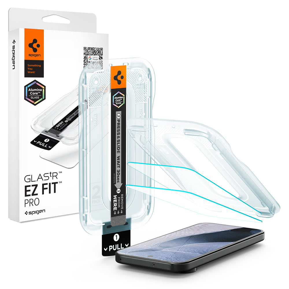 Skærmbeskyttelsesfilm Spigen GlastR EZ FIT Pro til Google Pixel 11 Pro XL, hærdet glas, fuld lim, sæt med 2 stk AGL11485