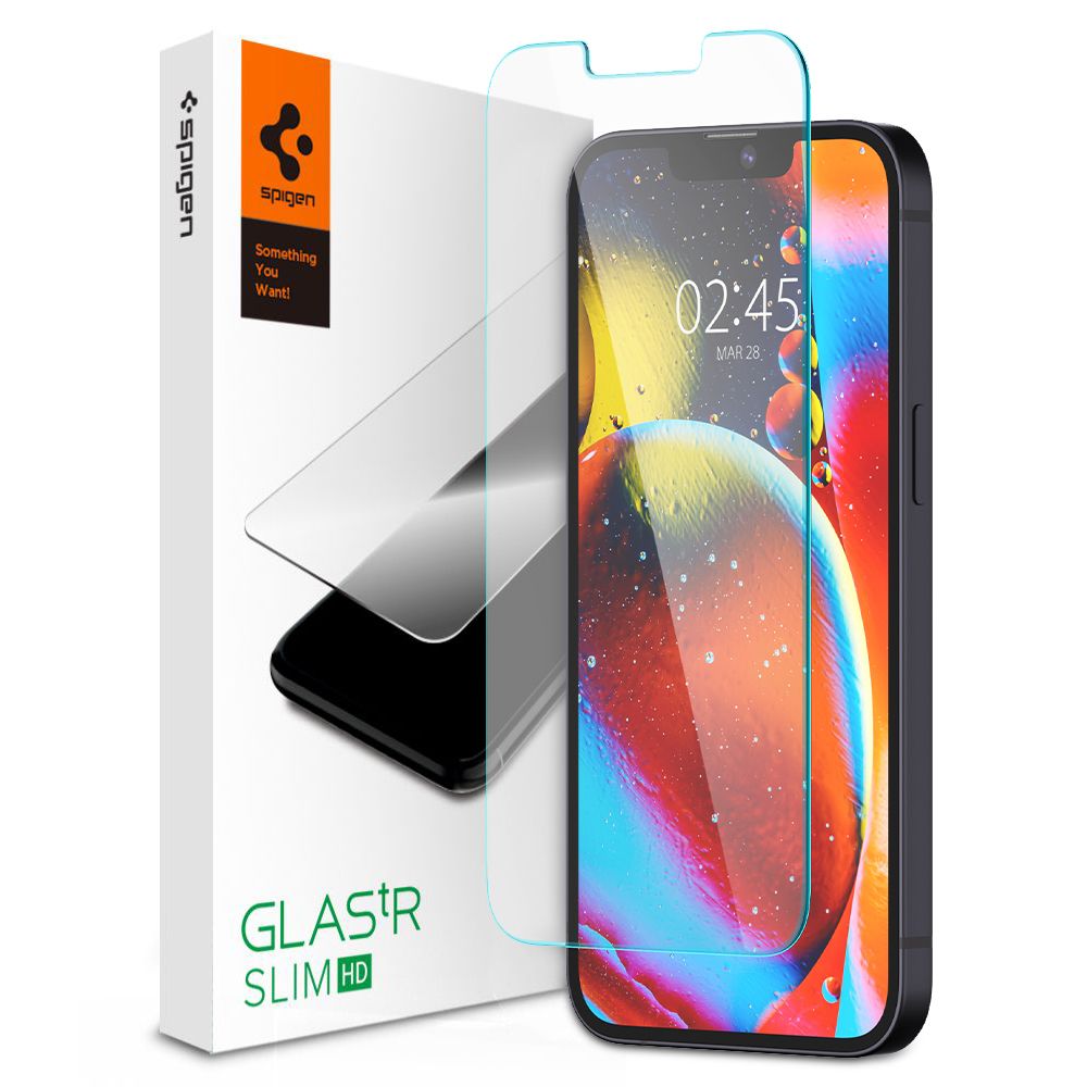 Beskyttelsesfilm til skærm Spigen GlastR Slim til Apple iPhone 17e / 16e / 14 / 13 Pro, Hærdet Glas, Full Glue AGL03391