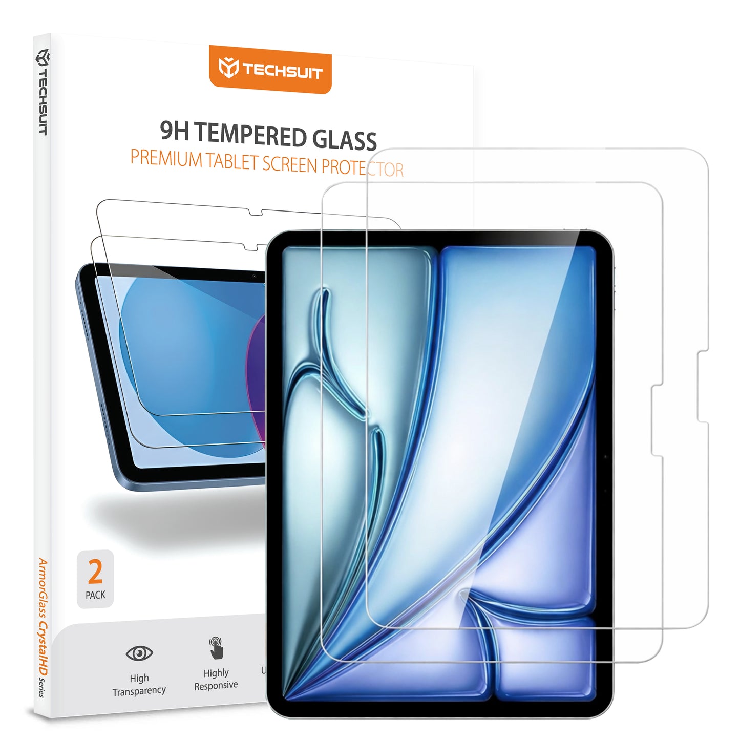 Techsuit ArmorGlass CrystalHD Skærmbeskytter til Apple iPad Air 11 (2026) / Air 11 (2025), Hærdet Glas, Fuld Lim, Sæt med 2 stk.