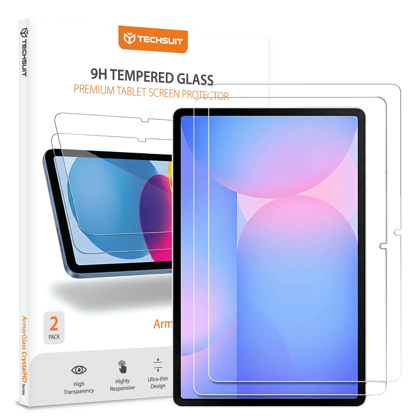 Beskyttelsesfilm Techsuit ArmorGlass CrystalHD til Samsung Galaxy Tab S10 FE+, Hærdet Glas, Full Glue, Sæt med 2 stykker
