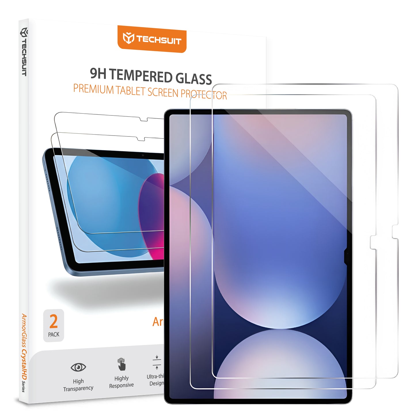 Beskyttelsesfilm Techsuit ArmorGlass CrystalHD til Samsung Galaxy Tab S10+ / Tab S9 FE+, Hærdet Glas, Full Glue, Sæt med 2 stykker