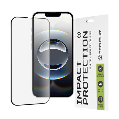 Techsuit M1 Skærmbeskyttelsesfilm til Apple iPhone 17e / 16e / 14 / 13 Pro, Hærdet Glas, Full Glue, 111D, Sort