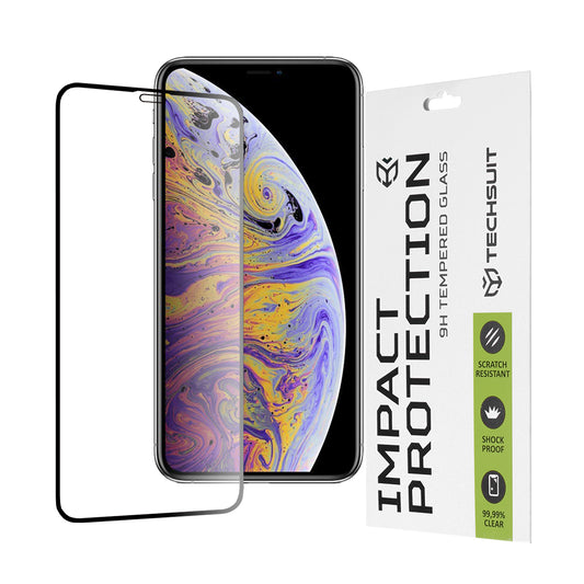 Techsuit Skærmbeskytter til Apple iPhone 11 Pro Max / XS Max, Hærdet Glas, Full Glue, 111D, Sort