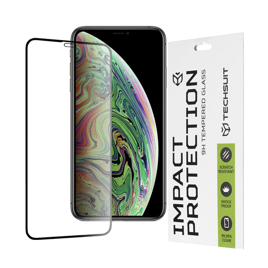 Techsuit skærmbeskytter til Apple iPhone 11 Pro / XS / X, hærdet glas, fuld lim, 111D, sort