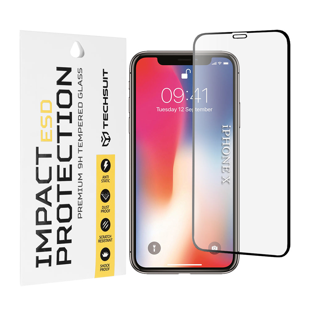 Techsuit skærmbeskyttelsesfilm til Apple iPhone 11 Pro / XS / X, hærdet glas, fuld lim, sort