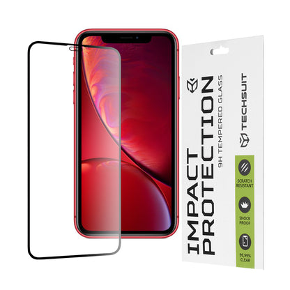 Techsuit skærmbeskyttelsesfilm til Apple iPhone 11 / XR, hærdet glas, fuld lim, 111D, sort