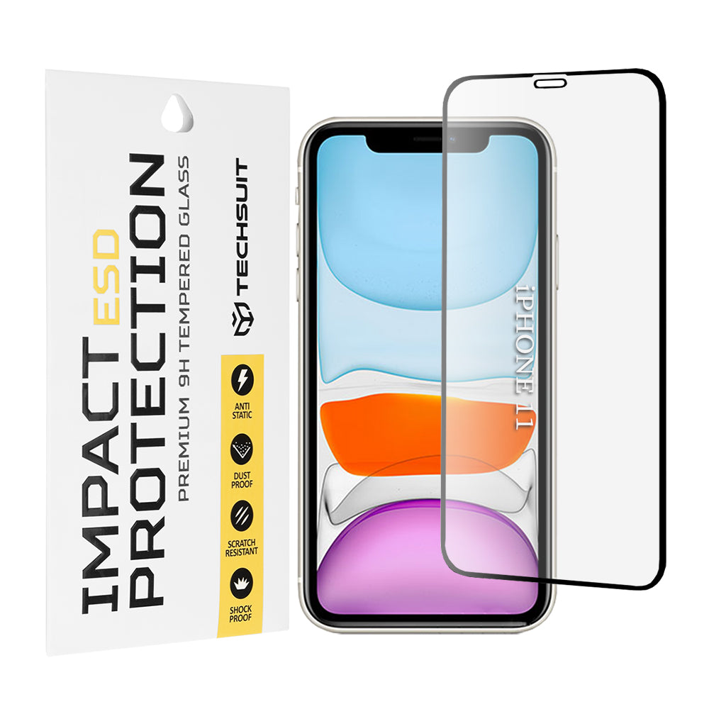 Techsuit skærmbeskyttelsesfilm til Apple iPhone 11 / XR, hærdet glas, fuld lim, sort