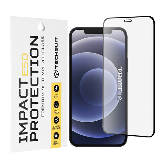 Techsuit skærmbeskyttelsesfilm til Apple iPhone 12 / 12 Pro, hærdet glas, fuld lim, sort