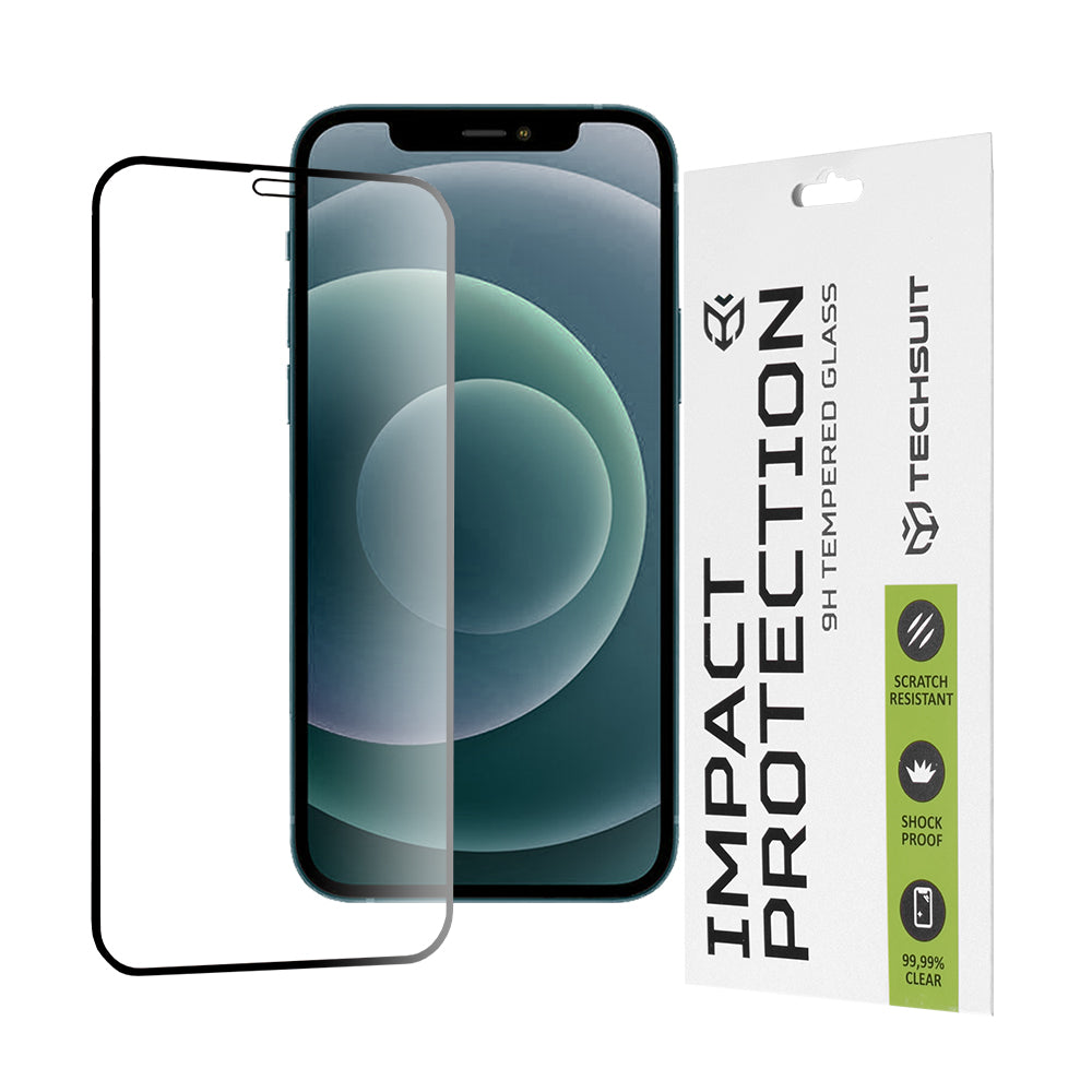 Techsuit Skærmbeskyttelse til Apple iPhone 12 Pro Max, Hærdet Glas, Full Glue, 111D, Sort
