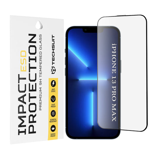 Techsuit skærmbeskyttelsesfilm til Apple iPhone 13 Pro Max, hærdet glas, fuld lim, sort