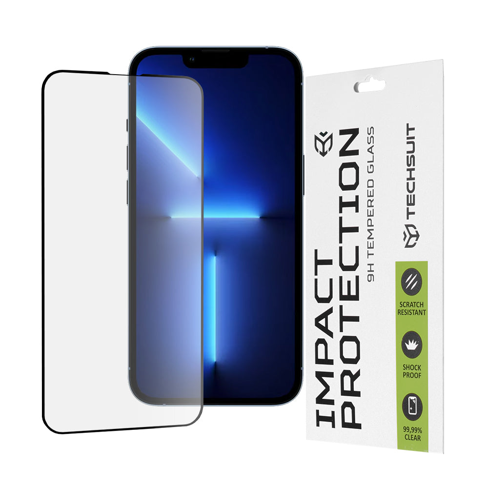 Techsuit skærmbeskyttelsesfilm til Apple iPhone 14 Plus / 13 Pro Max, hærdet glas, fuld lim, 111D, sort