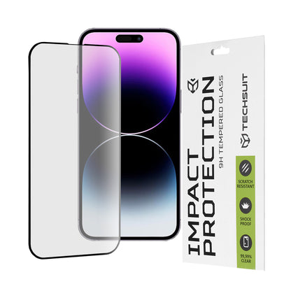 Techsuit Skærmbeskyttelsesfilm til Apple iPhone 14 Pro Max, Hærdet Glas, Full Glue, 111D, Sort