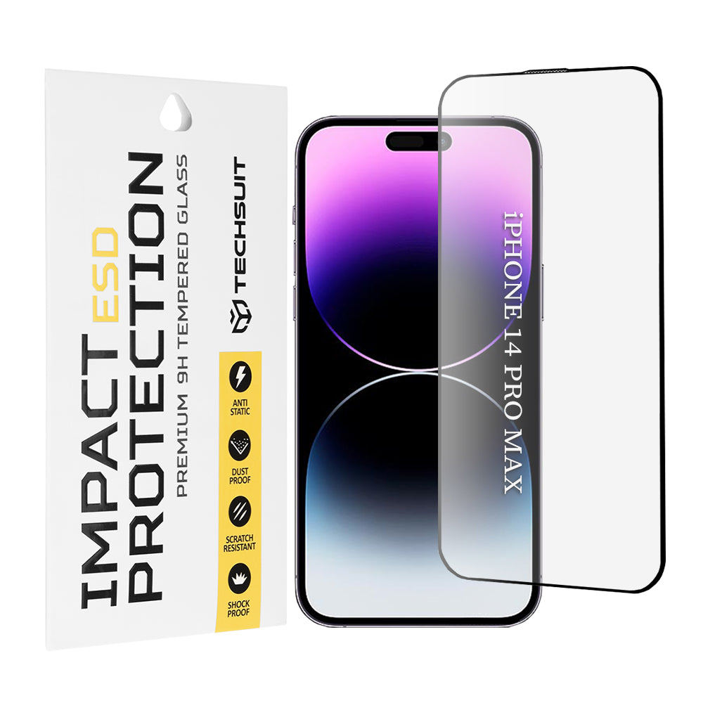 Techsuit skærmbeskyttelsesfilm til Apple iPhone 14 Pro Max, hærdet glas, fuld lim, sort