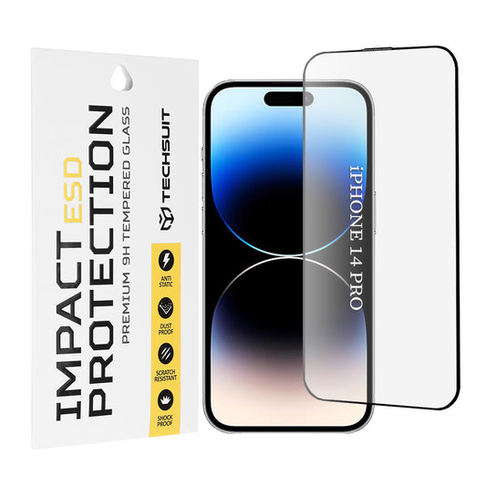 Techsuit skærmbeskyttelsesfilm til Apple iPhone 14 Pro, hærdet glas, fuld lim, sort
