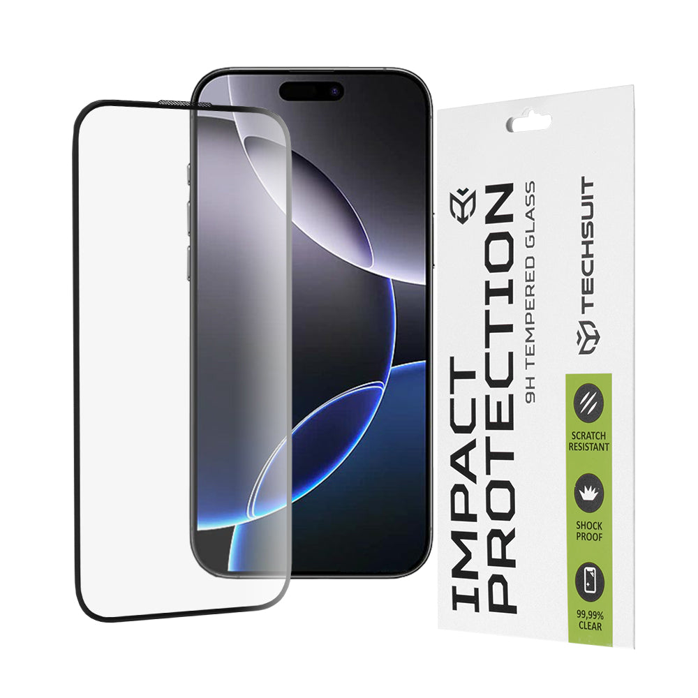 Techsuit Skærmbeskyttelsesfilm til Apple iPhone 16 Pro Max, Hærdet Glas, Full Glue, 111D, Sort