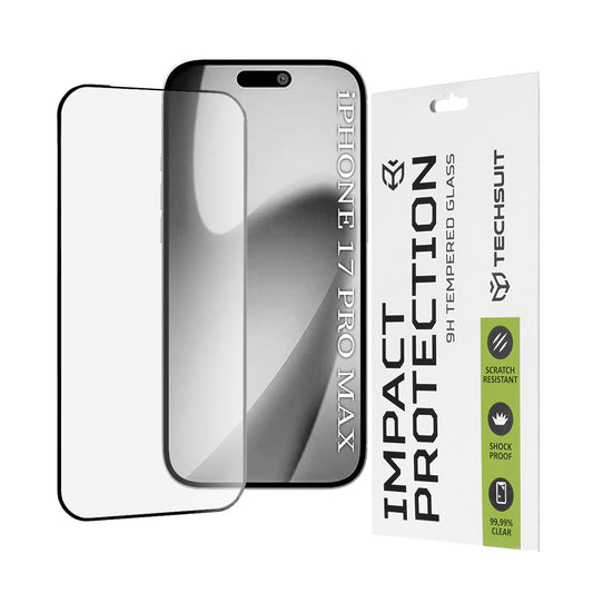 Beskyttelsesfilm Techsuit skærmbeskytter til Apple iPhone 17 Pro Max, Hærdet Glas, Full Glue, 111D, Sort