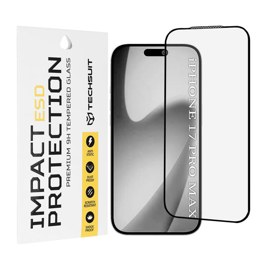 Beskyttelsesfilm Techsuit skærmbeskytter til Apple iPhone 17 Pro Max, Hærdet Glas, Full Glue, Sort