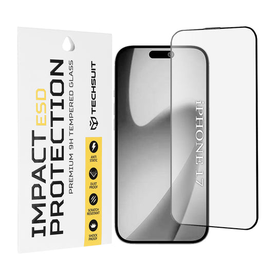 Beskyttelsesfilm Techsuit skærmbeskytter til Apple iPhone 17, Hærdet Glas, Full Glue, Sort