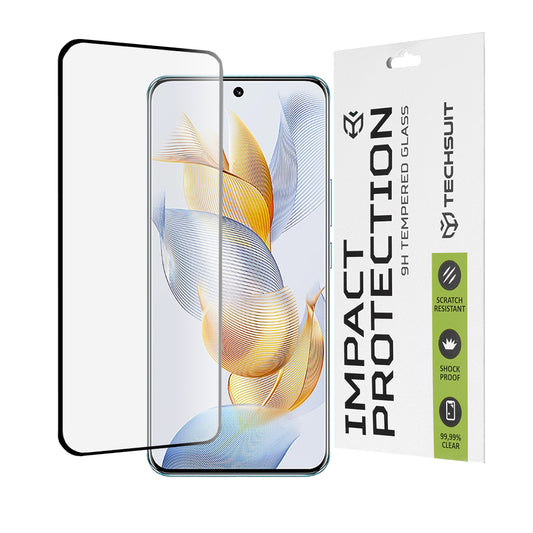Techsuit skærmbeskyttelsesfilm til Honor 90, hærdet glas, fuld lim, 111D, sort