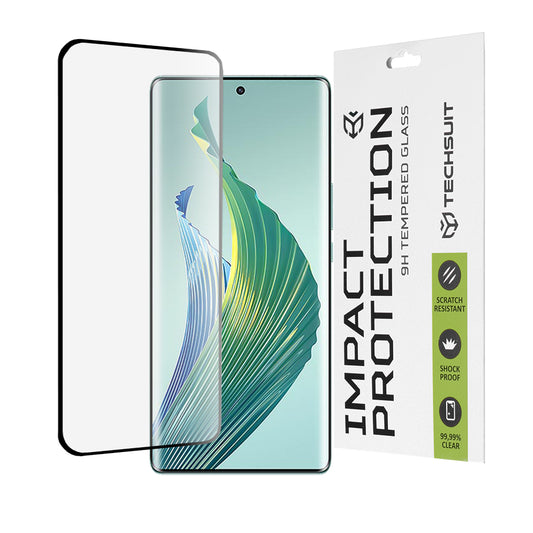 Techsuit Skærmbeskytter til Honor Magic5 Lite, Hærdet Glas, Full Glue, 111D, Sort