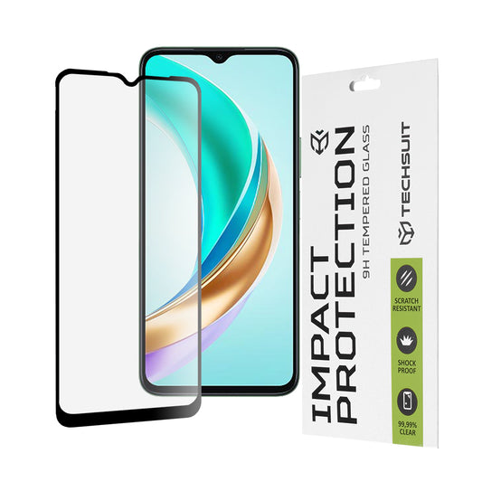 Techsuit Skærmbeskyttelsesfilm til Honor X6b, Hærdet Glas, Full Glue, 111D, Sort