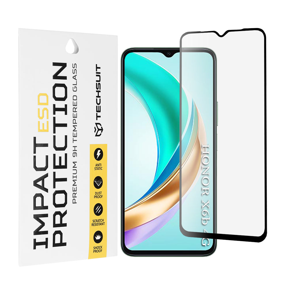 Techsuit Skærmbeskyttelsesfilm til Honor X6b, Hærdet Glas, Fuld Lim, Sort