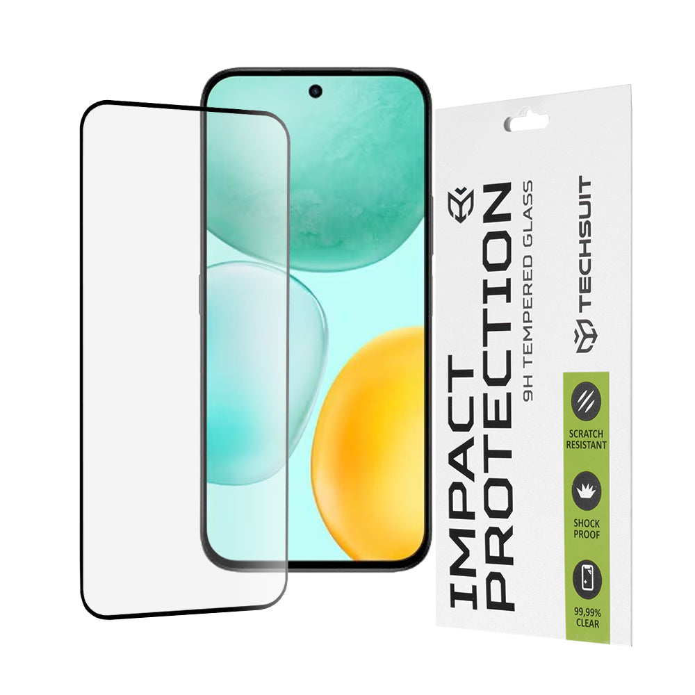 Techsuit Skærmbeskytter til Honor X6c, Hærdet Glas, Full Glue, 111D, Sort