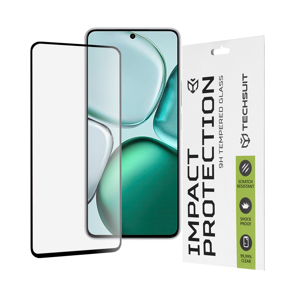 Techsuit Skærmbeskyttelsesfilm til Honor X9c Smart, Hærdet Glas, Full Glue, 111D, Sort