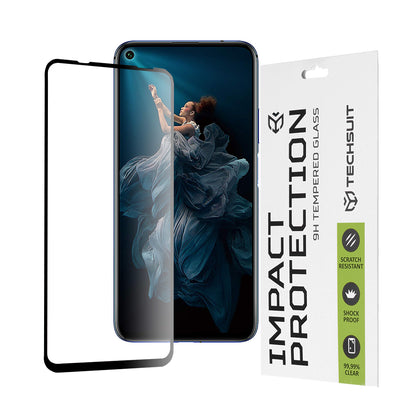 Techsuit skærmbeskyttelsesfilm til Huawei Mate 30 Lite / nova 5T / Honor 20 / 20 Pro, hærdet glas, fuld lim, 111D, sort