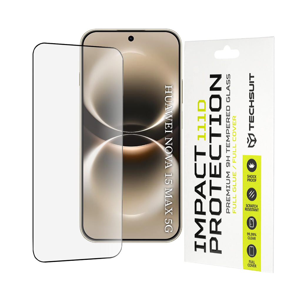 Techsuit Skærmbeskyttelsesfilm til Huawei nova 15 Max, Hærdet Glas, Full Glue, 111D, Sort