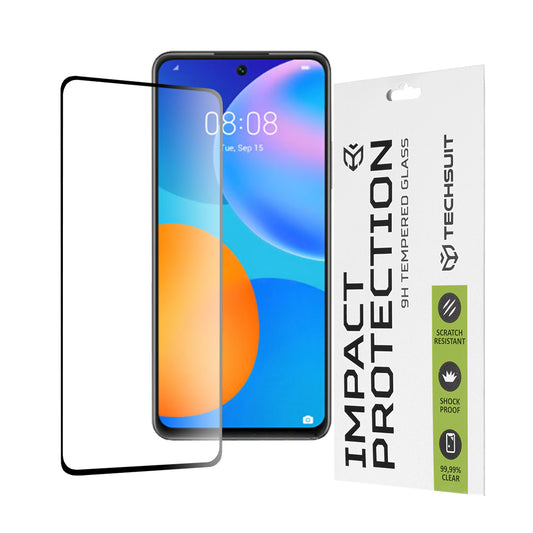 Techsuit Skærmbeskyttelsesfilm til Huawei P smart 2021, Hærdet Glas, Full Glue, 111D, Sort