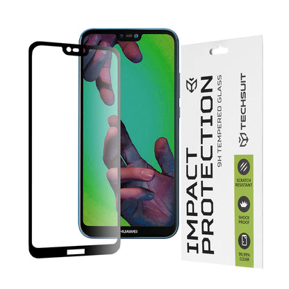 Techsuit Skærmbeskytter til Huawei P20 Lite, Hærdet Glas, Full Glue, 111D, Sort