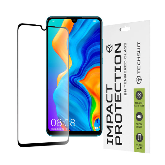Techsuit skærmbeskyttelsesfilm til Huawei P30 lite New Edition / P30 lite, hærdet glas, fuld lim, 111D, sort