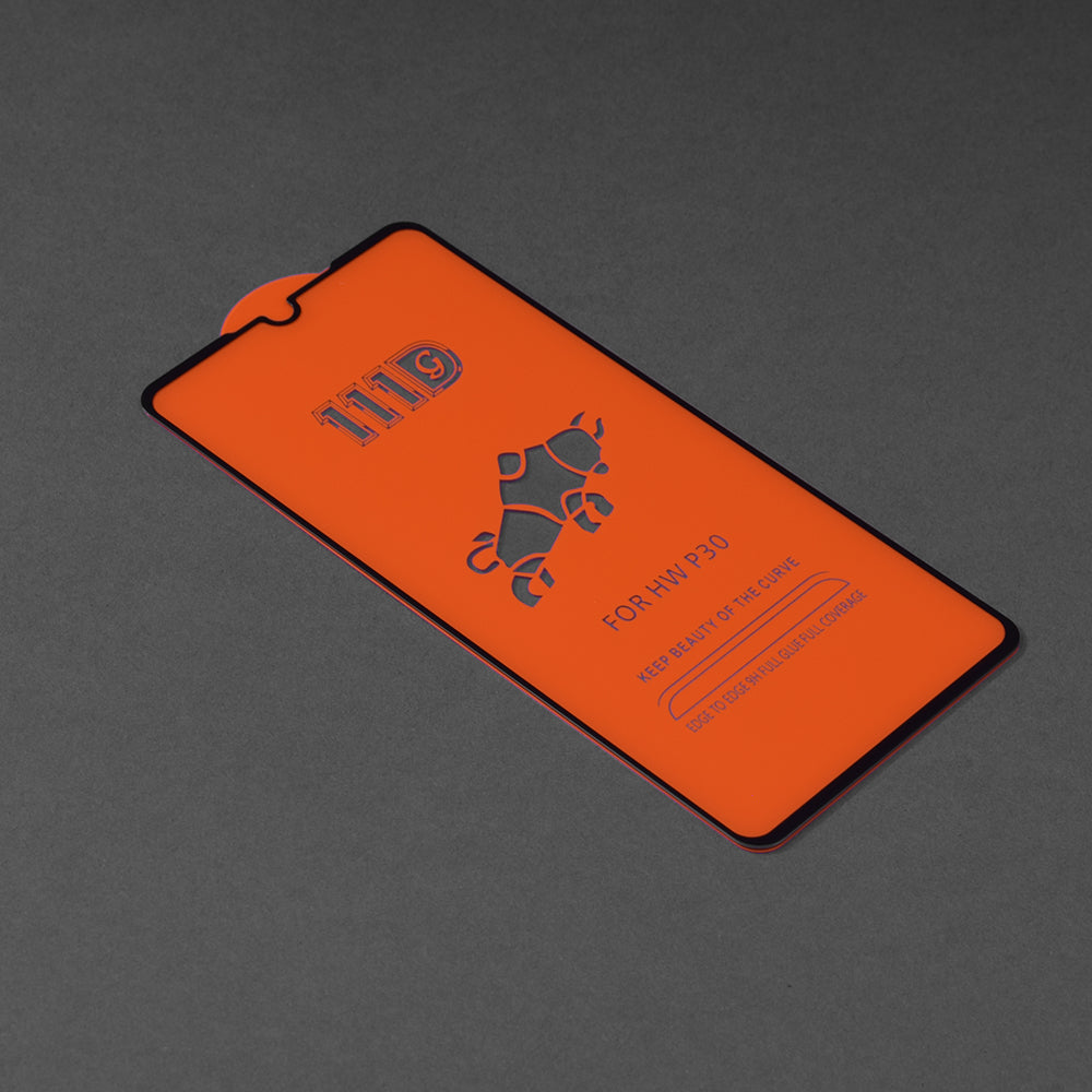 Techsuit Skærmbeskyttelsesfilm til Huawei P30, Hærdet Glas, Full Glue, 111D, Sort