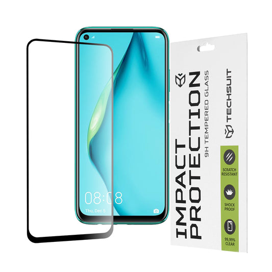 Techsuit skærmbeskyttelsesfilm til Huawei P40 lite 4G / P20 lite (2019), hærdet glas, fuld lim, 111D, sort