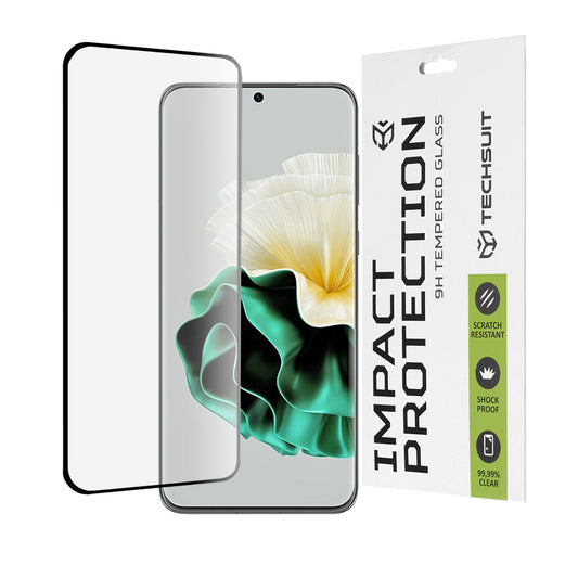 Techsuit Skærmbeskyttelsesfilm til Huawei P60, Hærdet Glas, Full Glue, 111D, Sort