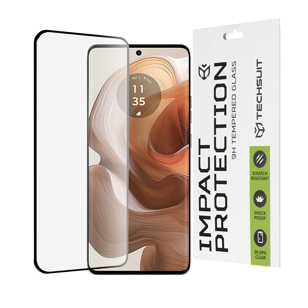 Techsuit Skærmbeskyttelsesfilm til Motorola Edge 50 Ultra, Hærdet Glas, Full Glue, 111D, Sort