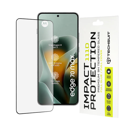 Techsuit Skærmbeskytter til Motorola Edge 70 Max, Hærdet Glas, Full Glue, 111D, Sort