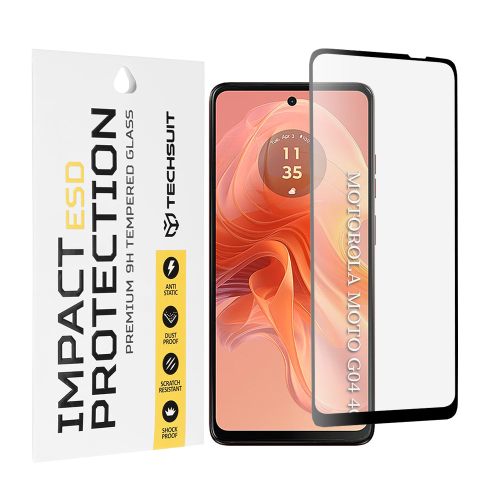 Techsuit Skærmbeskyttelsesfilm til Motorola Moto G04s / E14 / G24 Power / G04 / G24, Hærdet Glas, Fuld Lim, Sort