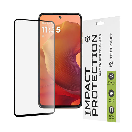 Techsuit skærmbeskytter til Motorola Moto G15 / G15 Power, hærdet glas, fuld lim, 111D, sort