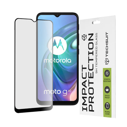 Techsuit skærmbeskytter til Motorola Moto G30 / G20 / G10 / E7 Plus / G9 Play, hærdet glas, fuld lim, 111D, sort